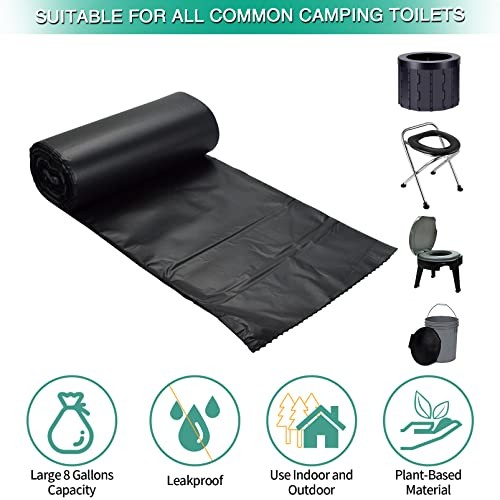 80/60/20 Portable Camping Toilet Bags 100% Compostable 8 Gallon 20 count-BLACK