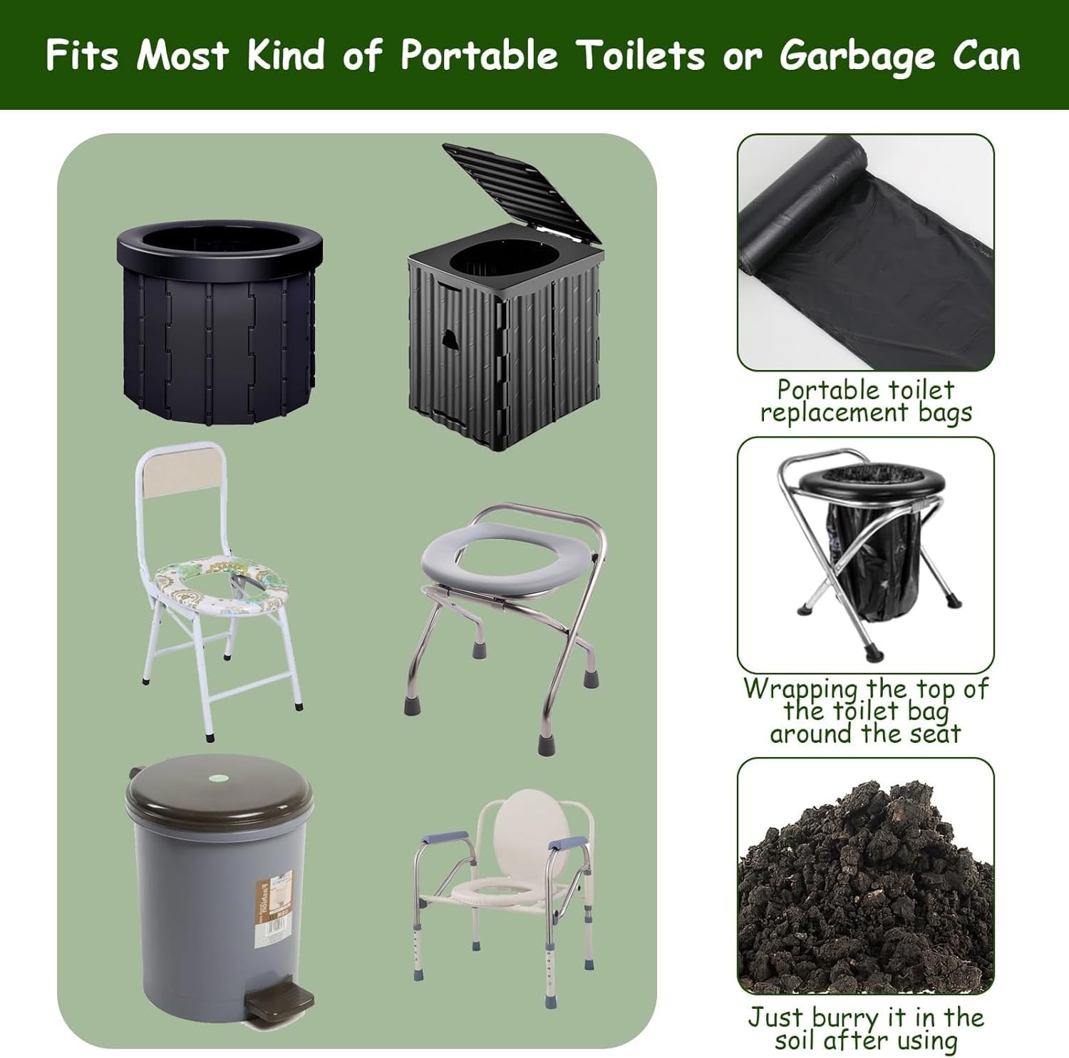 Toilet Bags Black Set, 100 Pieces 30L Biodegradable Toilet Loot…