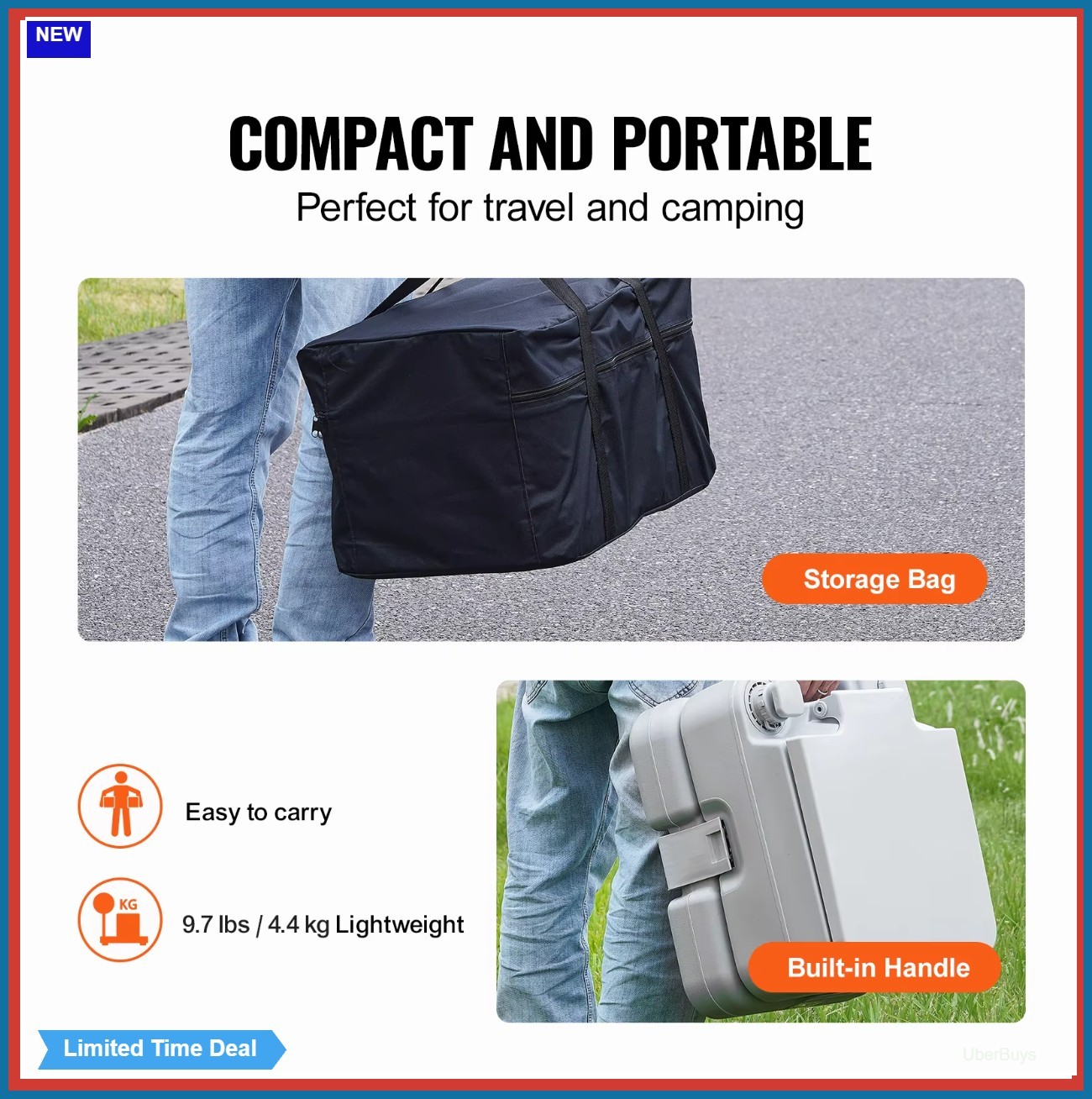 Portable Toilet for Camping Pressurized Flush Commode Cyclone Flushing