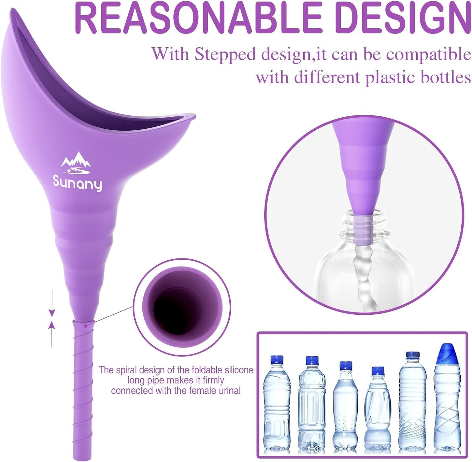 Light Purple Reusable Female Urination Device Silicone Funnel for Women Pee Aid