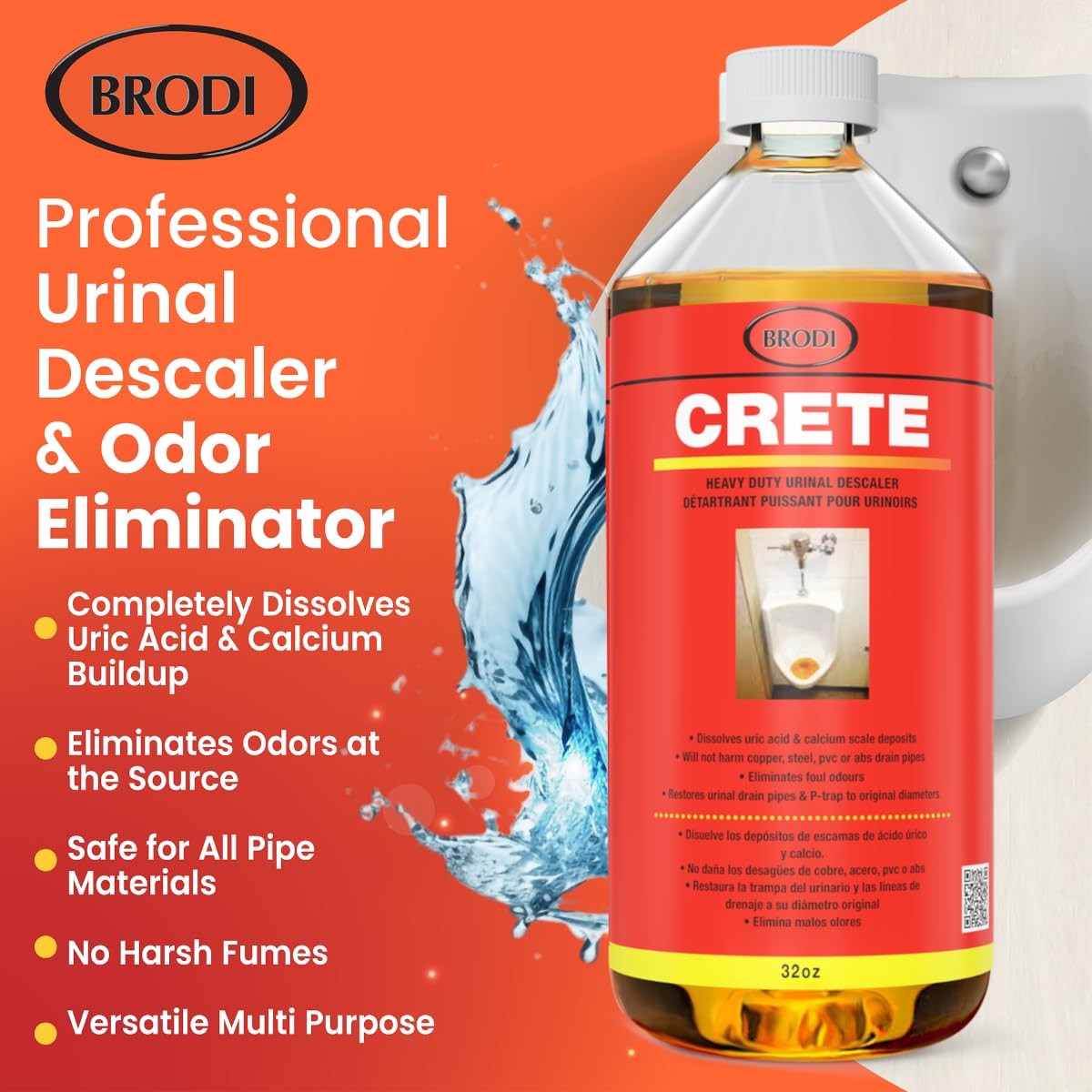 Brodi CRETE Urinal Drain Cleaner, Commercial Grade, Restores Pipes to Origina…