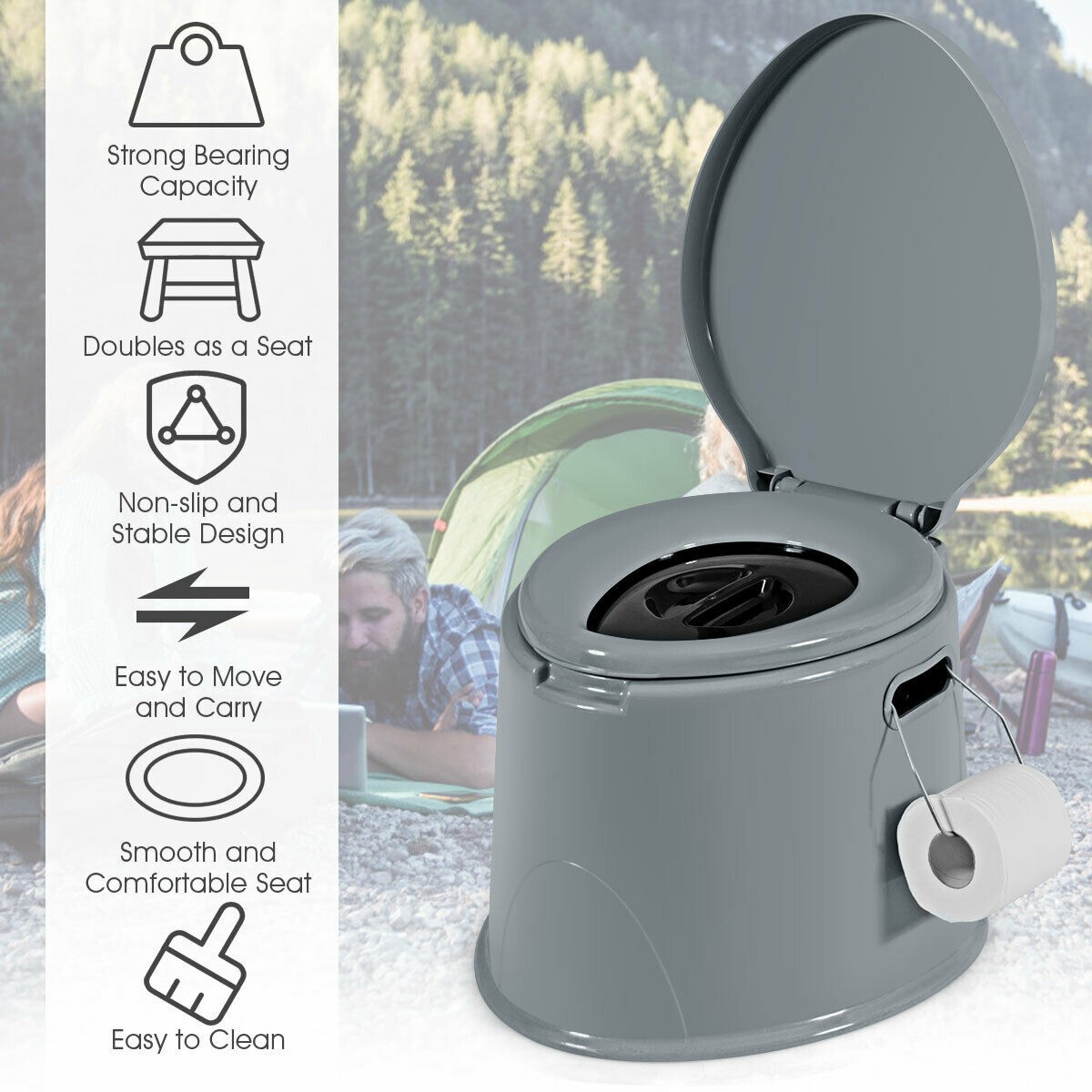 Portable Travel Toilet Indoor Outdoor W/Paper Holder Camping Hiking Boating