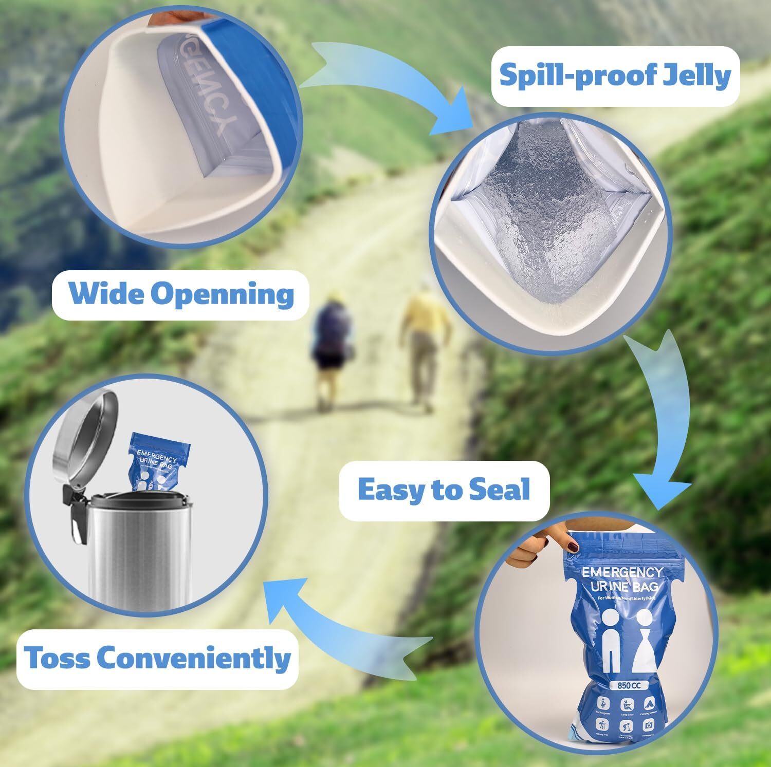 850cc Disposable Urine Bag, 12 PCS Emergency Portable Urinal Bags for Men/Women,