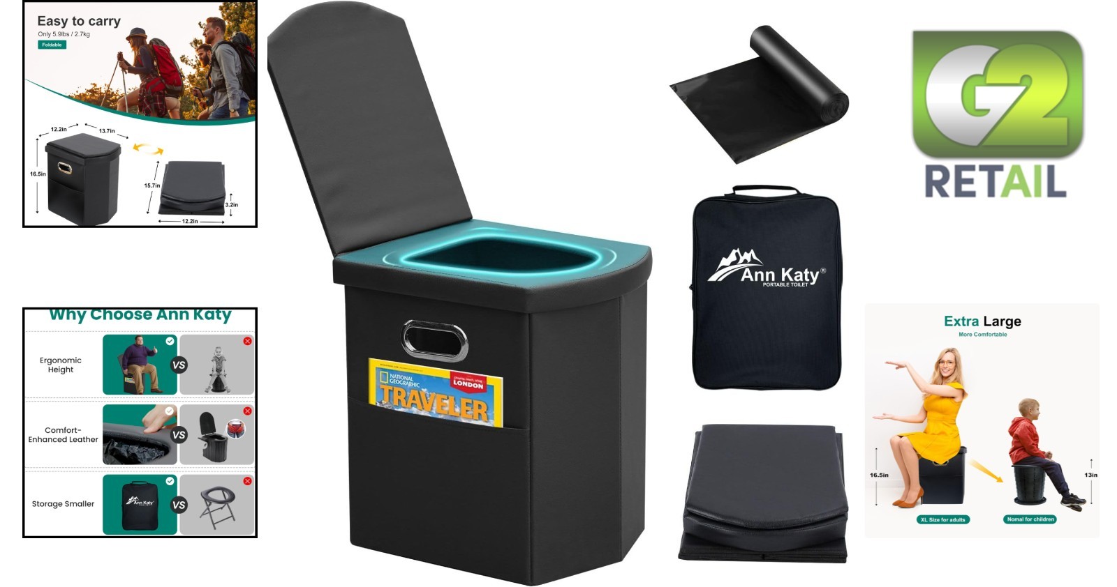 Extra Large Portable Camping Toilet with Folding Design – Family Friendly