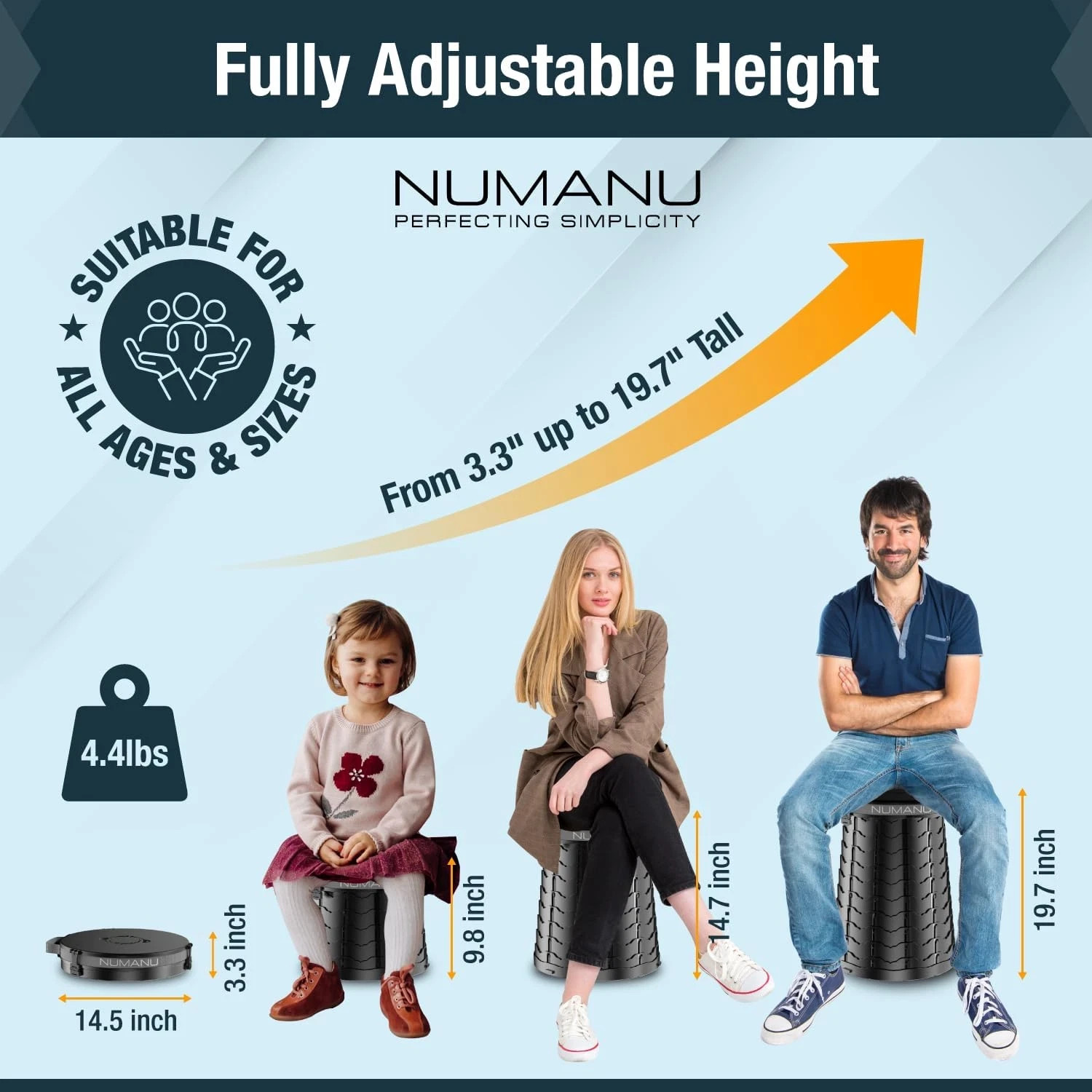 19.7″ XXL 3IN1 Portable Toilet, Stool, Trash Can | Adjustable Height Portable Po