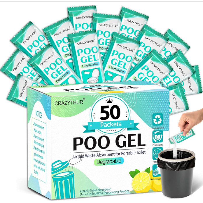 Portable Toilet Gel, 50 Packets Camp Toilet Portable Gel, Poo Powder with Lemon