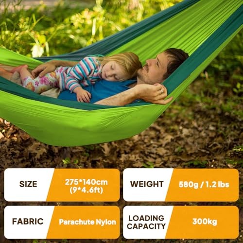 NATUREFUN Ultra-Light Travel Camping Hammock | 275x140cm Light Green/Dark Green