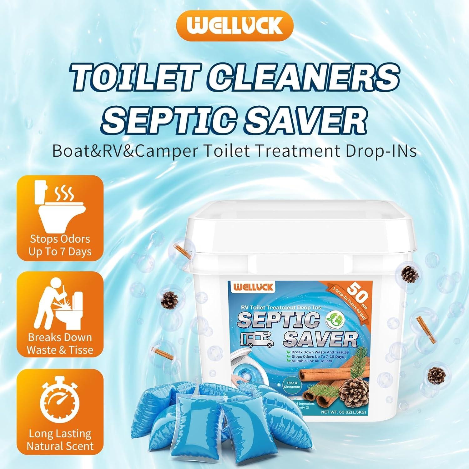 50 Packs Rv Toilet Treatment Drop Ins, Black Tank Deodorizer for Camper, Marine