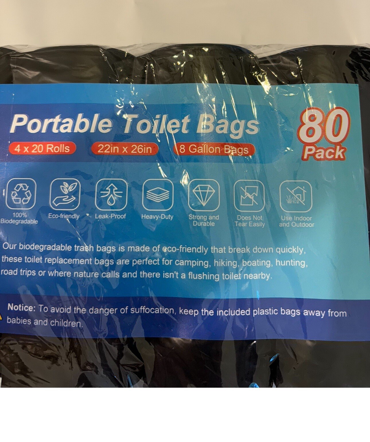 80 Pack Portable Camping Toilet Bags Black Biodegradable Porta Potty Bags