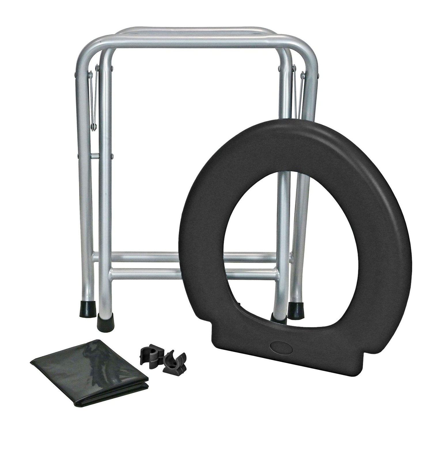 Mobile Folding Toilet Set Black Toilet Loo Camping, Rack Silver, 6 Disposable Bags