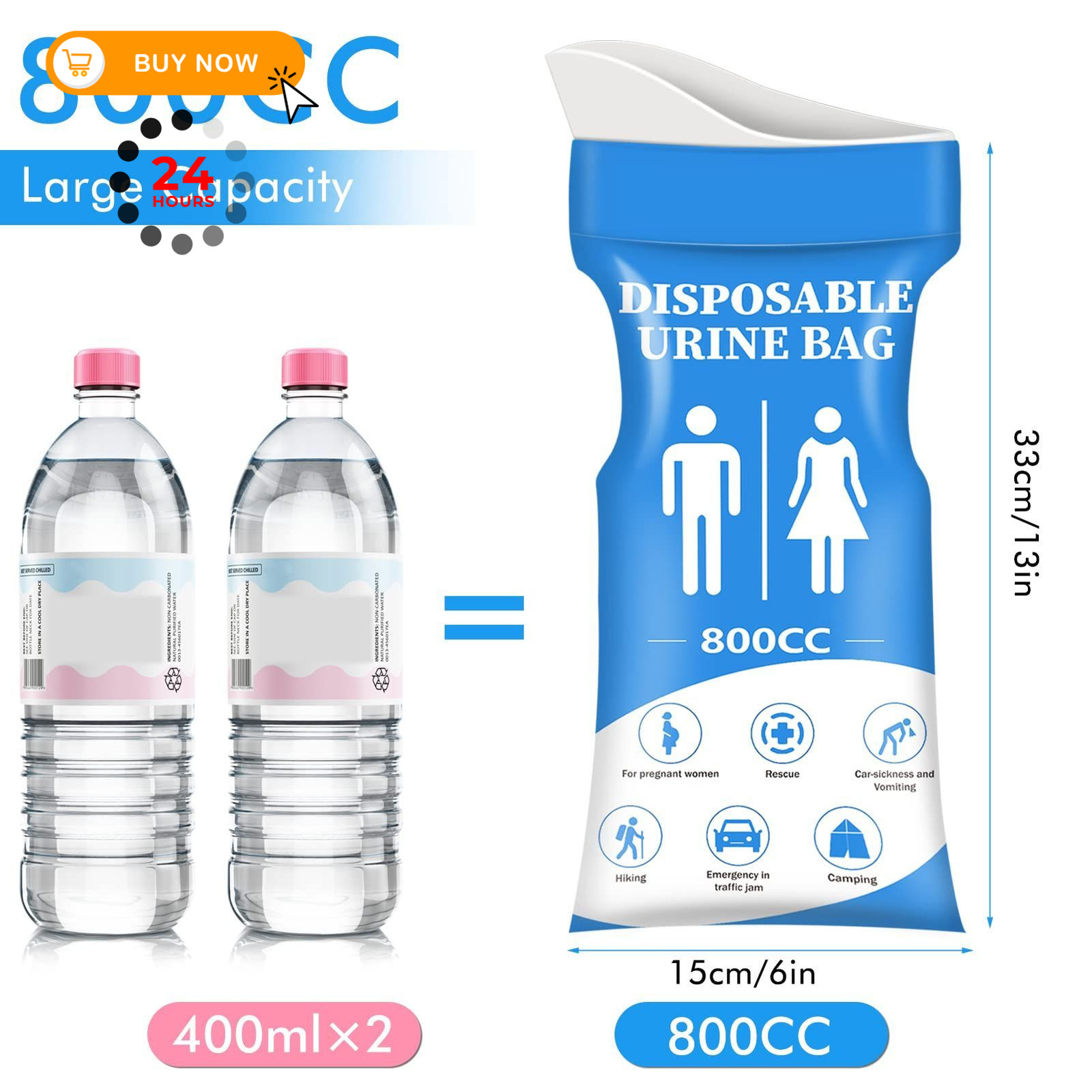 Disposable Urine Bags for Women/Men, 12 Pack Travel, 800CC, Blue-12