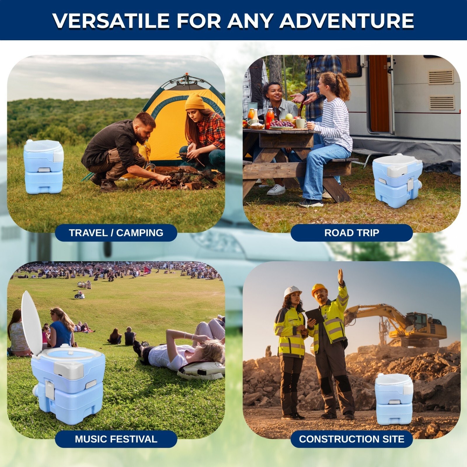 SereneLife 20 Liter Outdoor Portable Toilet w/ Extra Large Seat, Phone Holder