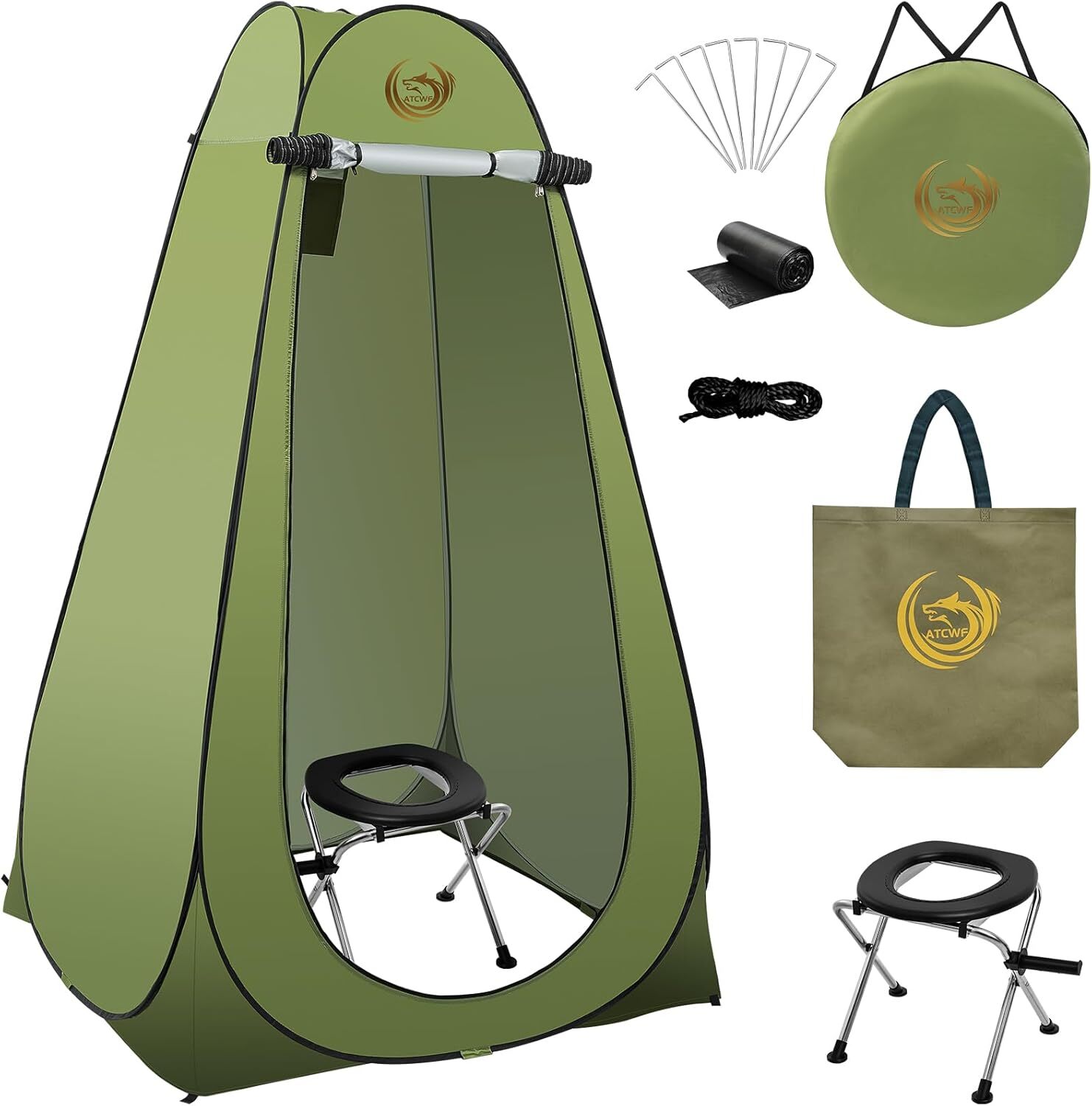 ATCWF Adult Portable Toilet Kit – Steel Toilet, Pop Tent, Carry Bag