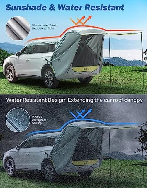 SUV Tailgate Tent with Awning Shade, Car Roof Medium-Standard Grey Green