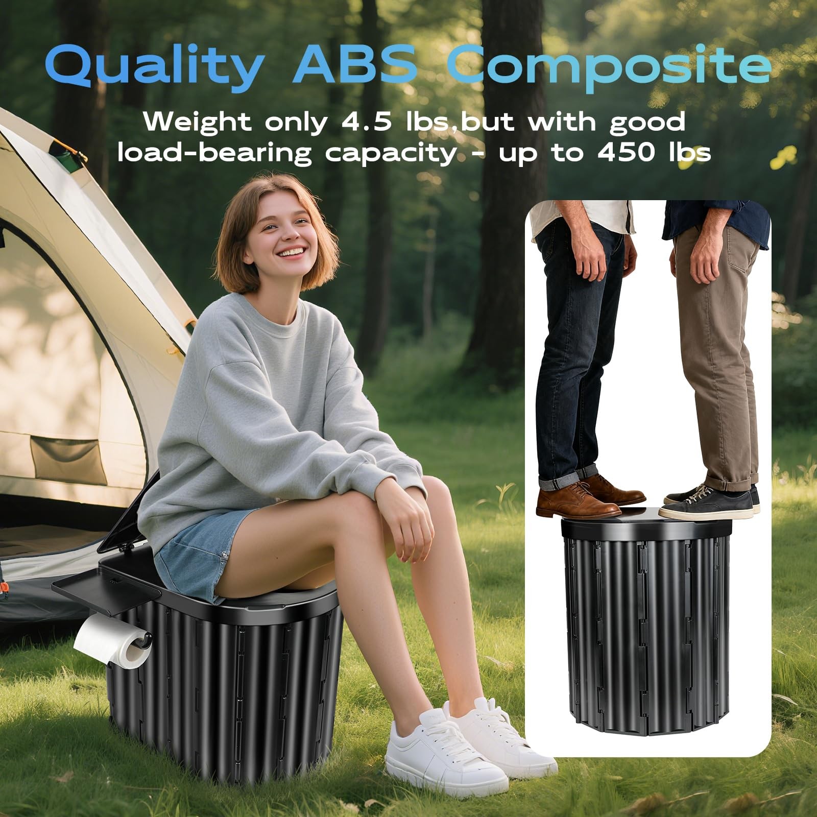 Portable Camping Toilet for Adults,15″ Portable Outdoor Folding Tall Toilet w…