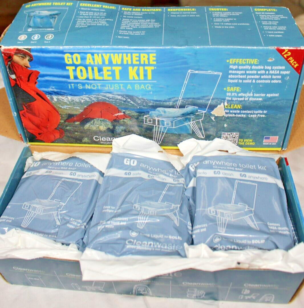 Cleanwaste GO Anywhere Toilet Waste Kits-12/Pack CASE NEW
