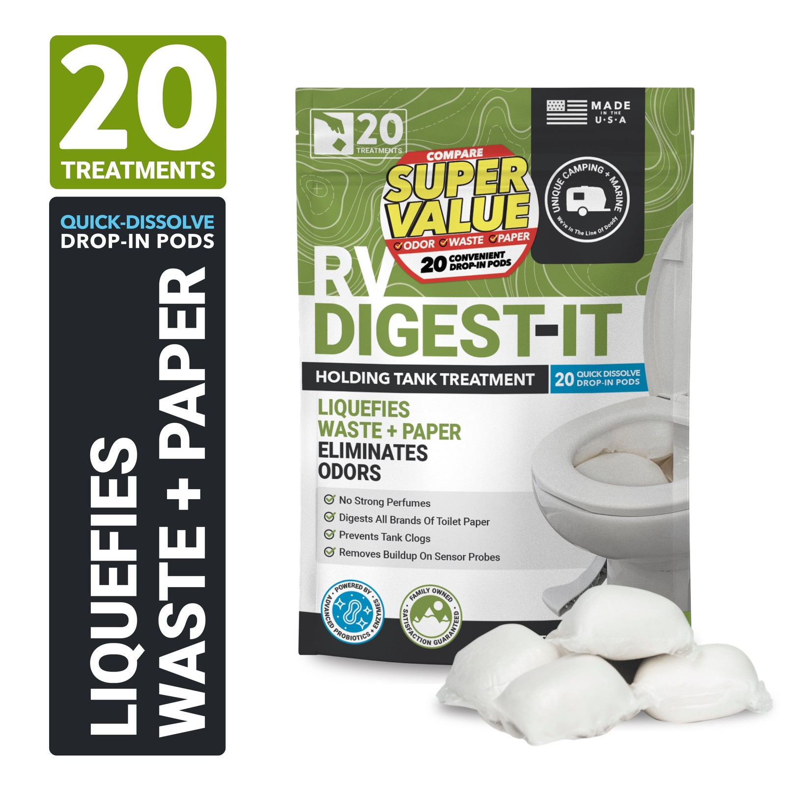 Unique RV Digest-It Toilet Treatment Pods, 20 Count