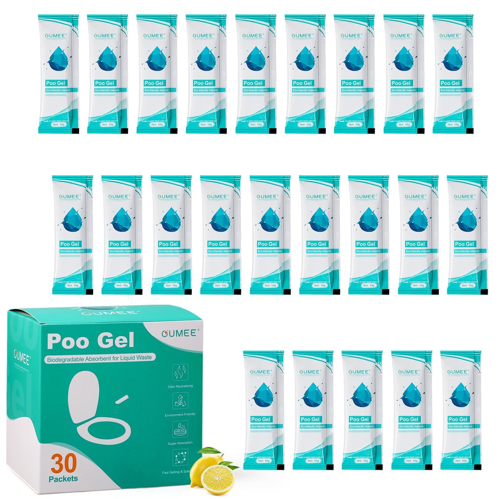 Lemon Portable Toilet Gel, Poo Gel 0.21 Ounce (Pack of 50), Lemon-50 Packets