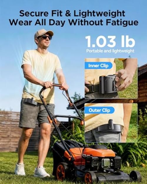 Portable Waist Fan, 16000RPM 3-Head Belt Clip Fan with 8000mAh Battery, Black
