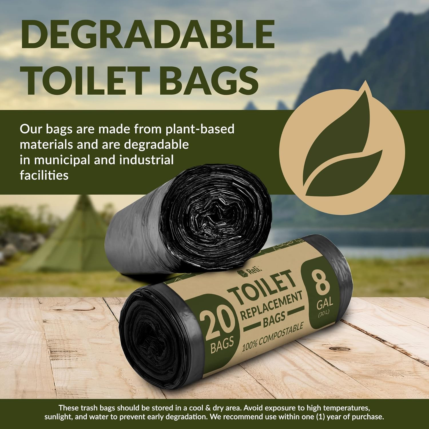 (20 Count) Portable Toilet Bags Compostable (8 Gallon – 1 Mil Thick) | Camping T