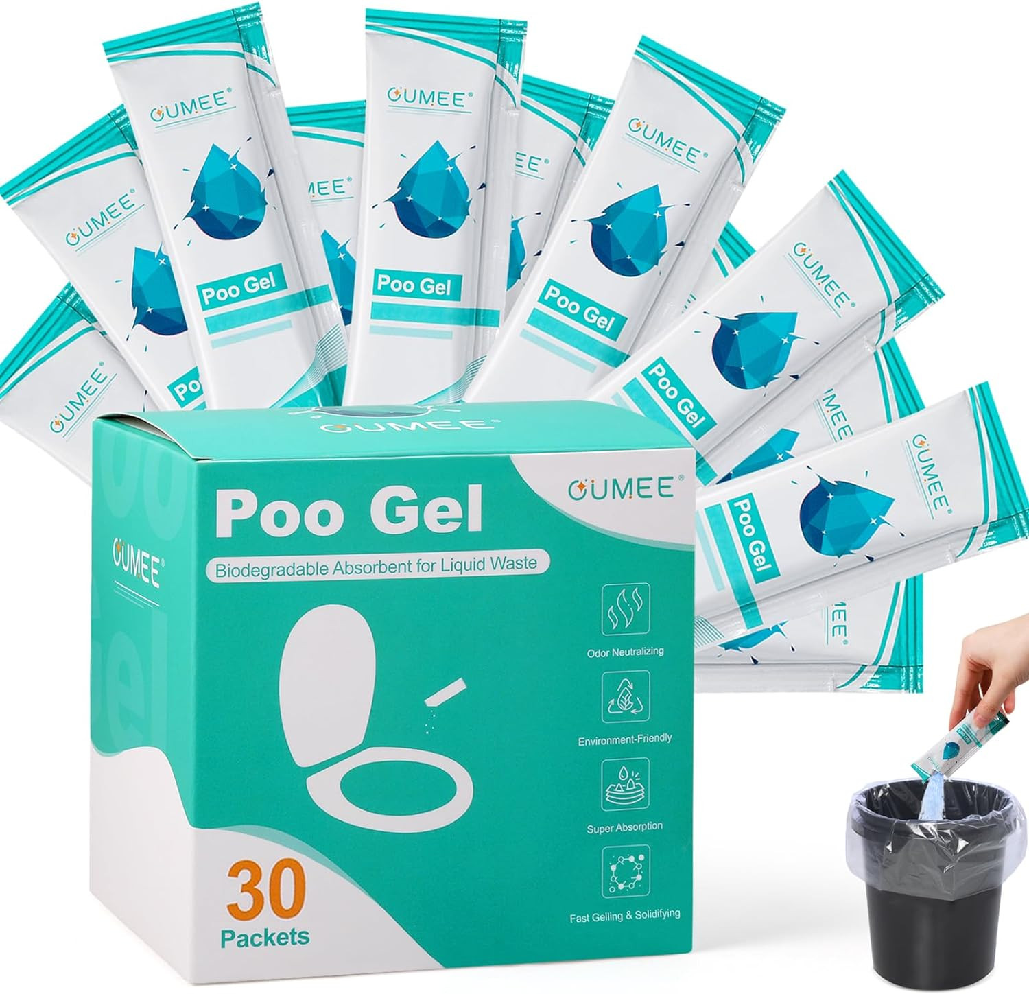30 Packets Poo Gel for Portable Toilet Camping Toilet Powder for Potty Bags Ec