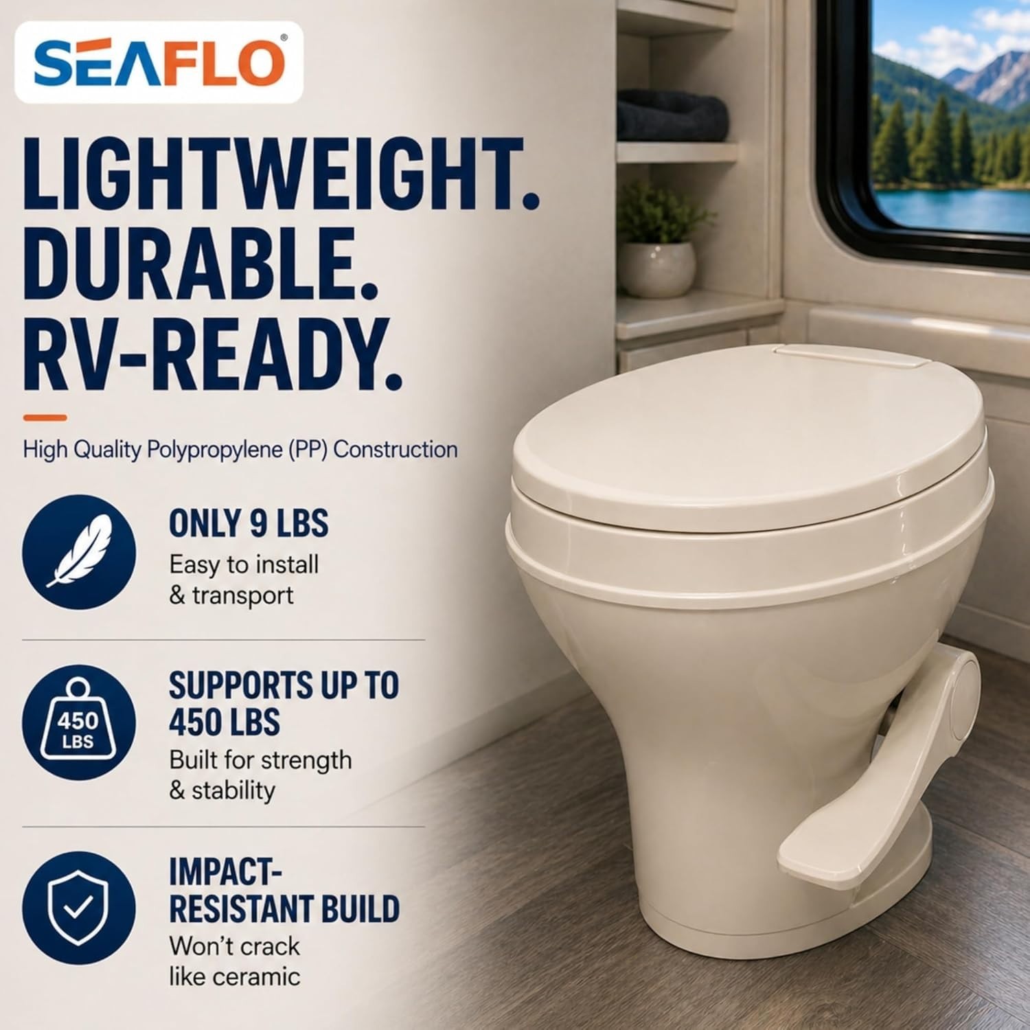 SEAFLO Ceramic Residential Height Camper/RV Toilet with Sprayer Attachment
