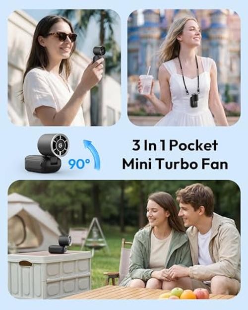 Mini Portable Handheld Fan, 6-Speed Turbo Cooling, Max 15 Hrs Black