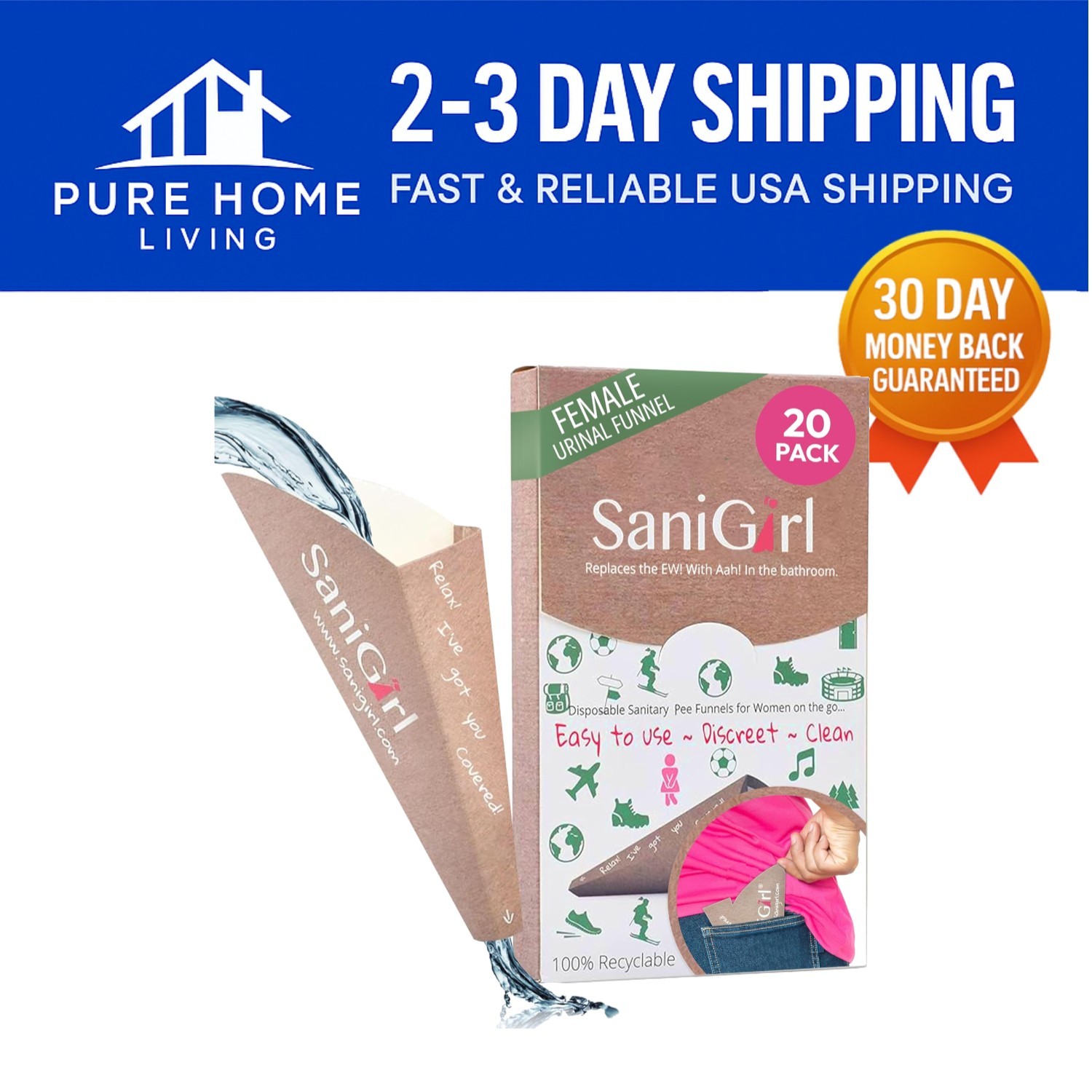 Travel & Outdoor Pee Funnel for Women – 20 Disposable Units, Easy to Use