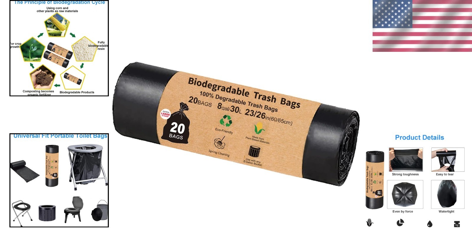 Camping Toilet Waste Bags – 20 Count Compostable 8 Gallon Bags for Easy Disposal