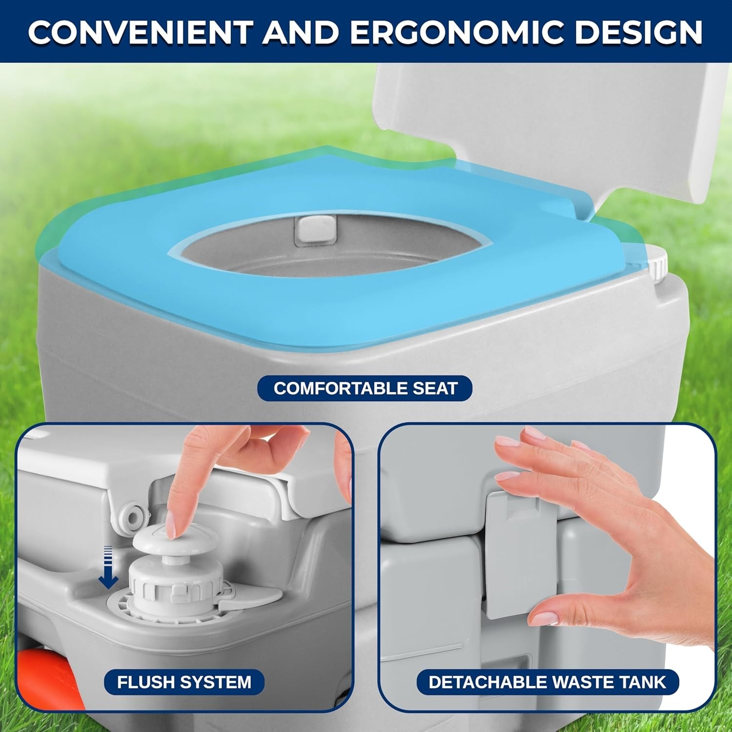 Portable Camping Toilet – 5.2 Gal Flushes, Detachable Tank