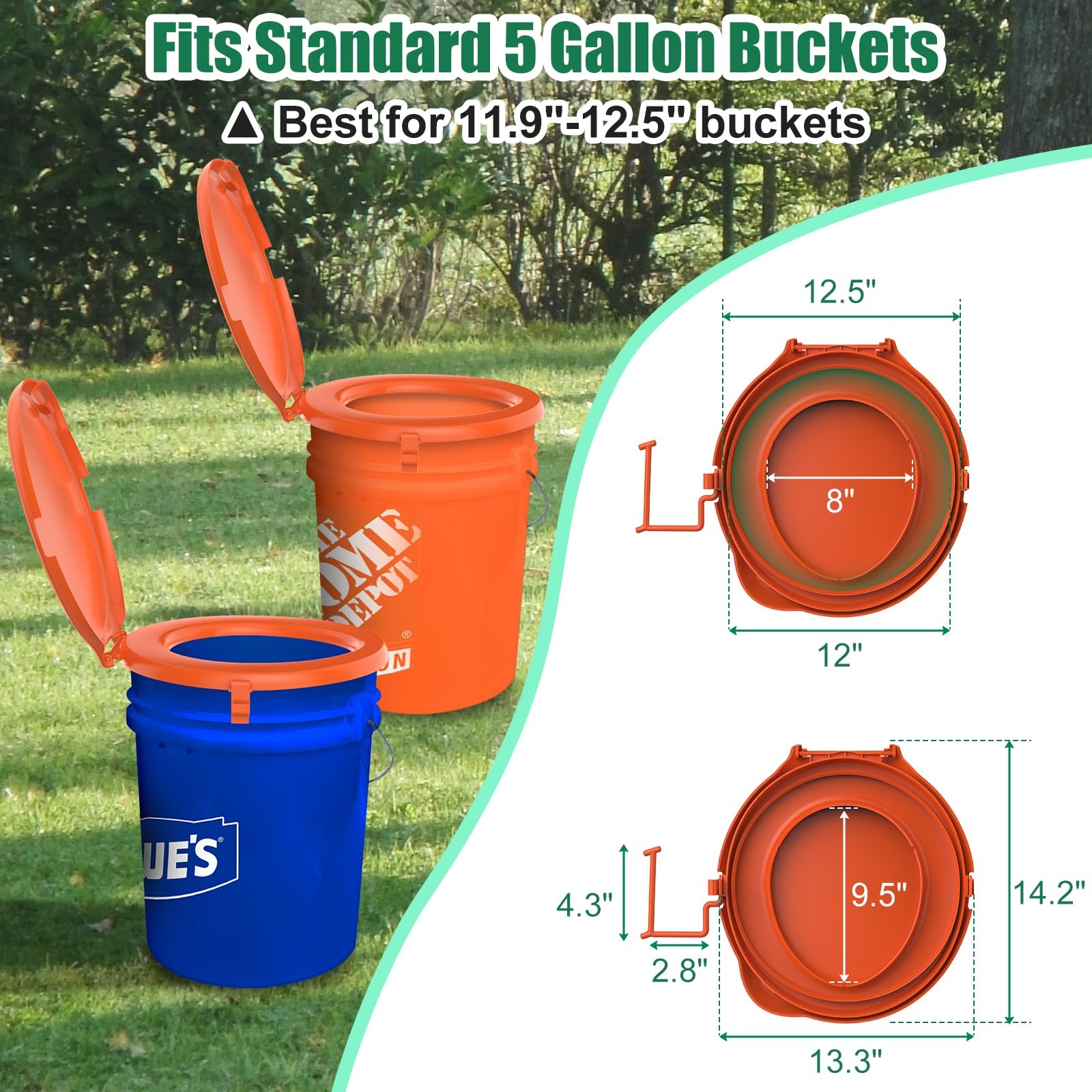 Portable Toilet Seat Orange 5 Gal Bucket Lid Adults Camping Emergency Commode