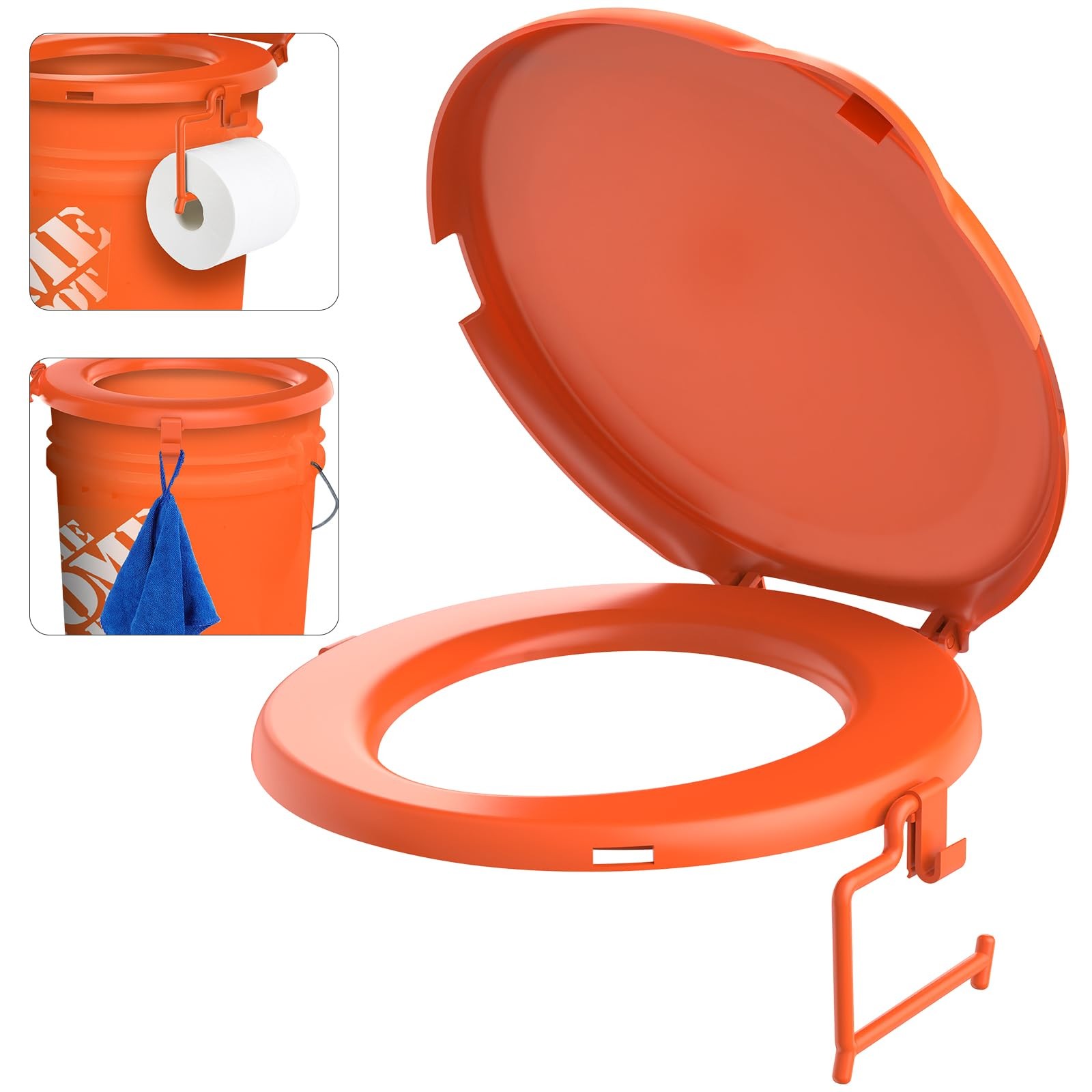 Portable Toilet Seat Orange fits for 5 Gal Buckets Snapon Lid for Adult