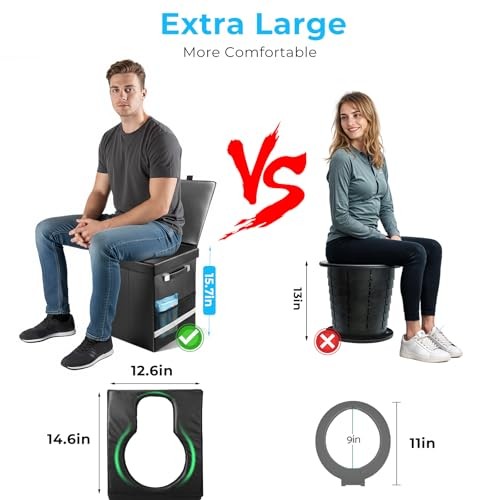 2026 Upgraded XL Portable Toilet for Adults, Large Camping Toilet with Lid and