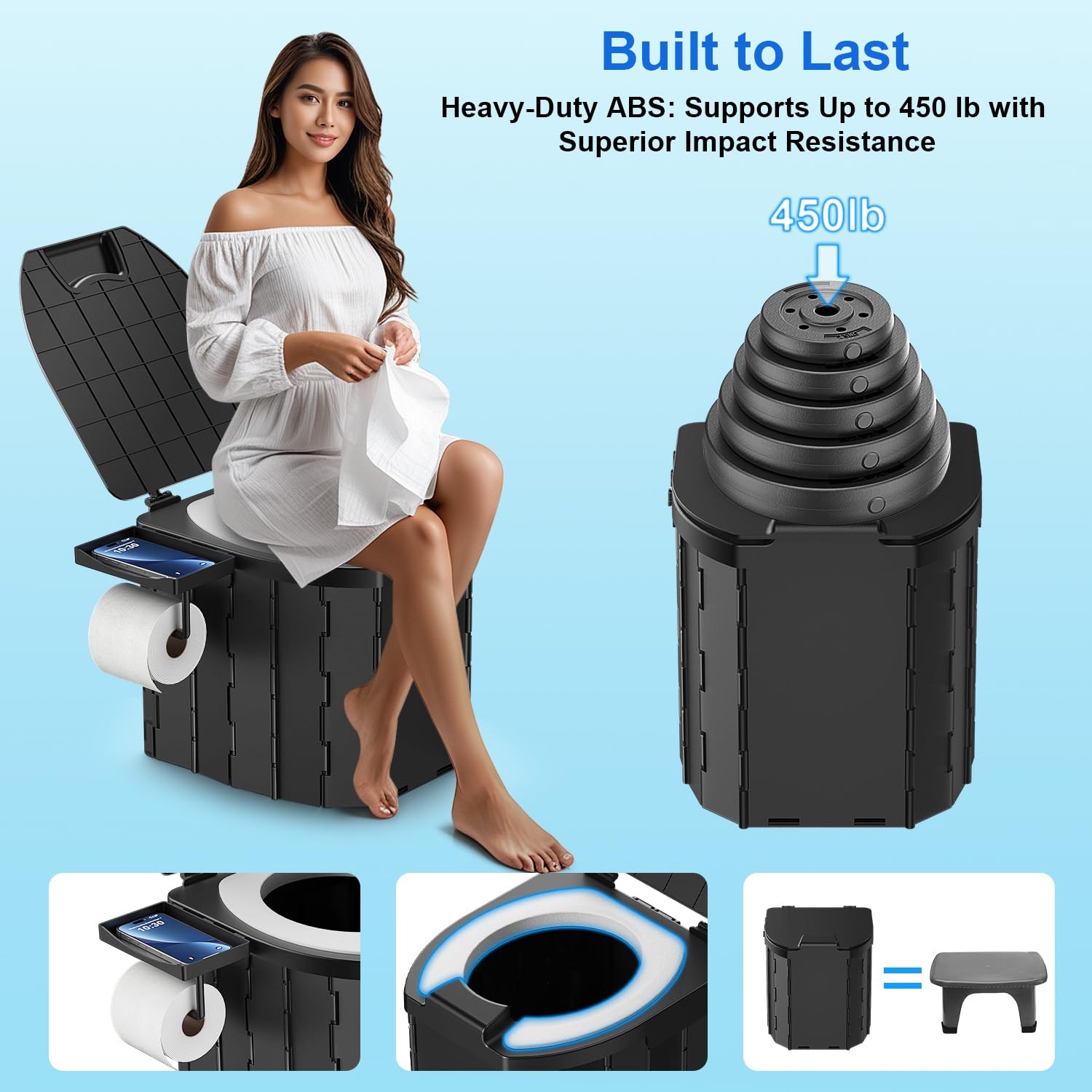 Portable Adult Camping Toilets Li Ion Foldable Travel Portable Potty for
