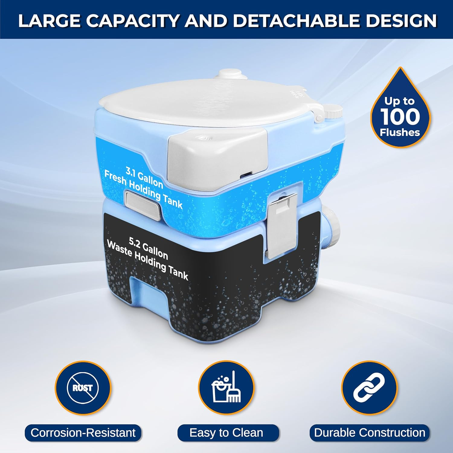 5.3 Gal Portable Camping Toilet for Adults, 100+ Flushes Porta Potty Camp Toilet
