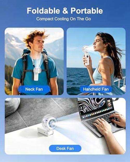 Personal Misting Fan, 1-100 Variable Speeds Portable Handheld Fan with White
