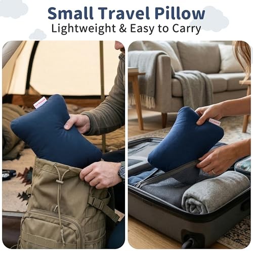 Small Pillow 11″x7″x2.5″ for Travel and Camping with Name Tag Mini Navy Blue
