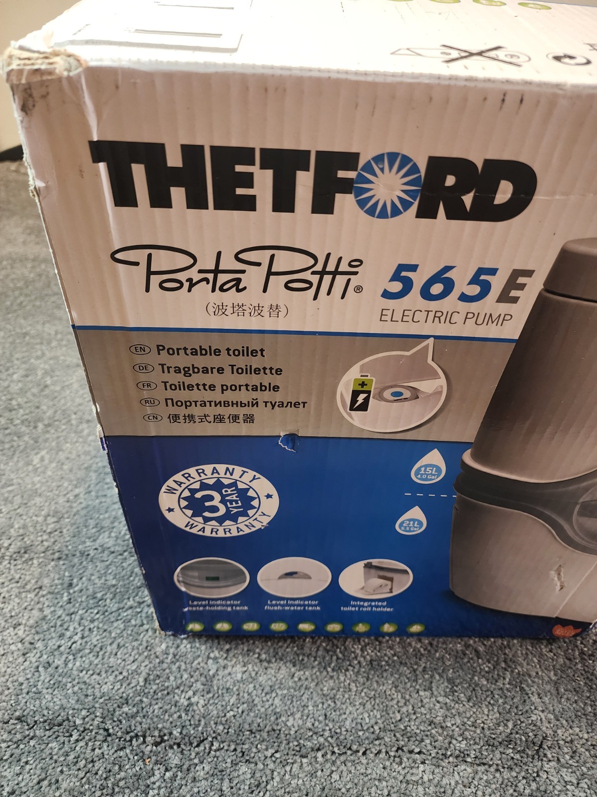 Thetford Porta Potti 565E Curve Portable RV or Boat Toilet