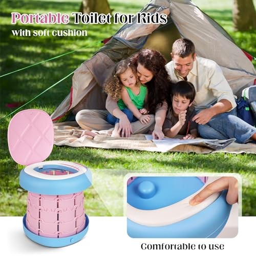 Portable Toilet Camping Foldable Potty for Toddler Adults Kids Pink&Blue