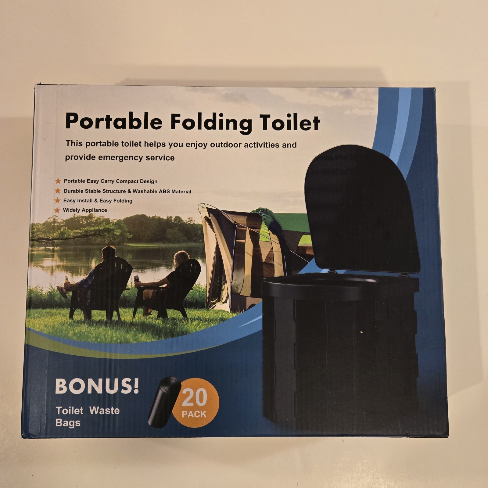 Folding Portable Travel Toilet w/ Lid for Camping Hiking Outdoor Car Use Adults