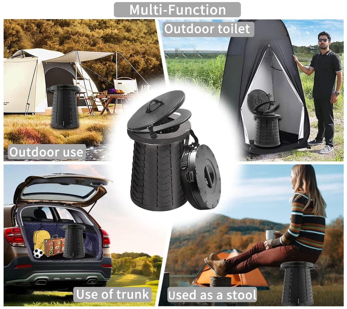 XXL Portable Toilet for Camping,19.7″H Adjustable Folding Toilet with Lid,Car…
