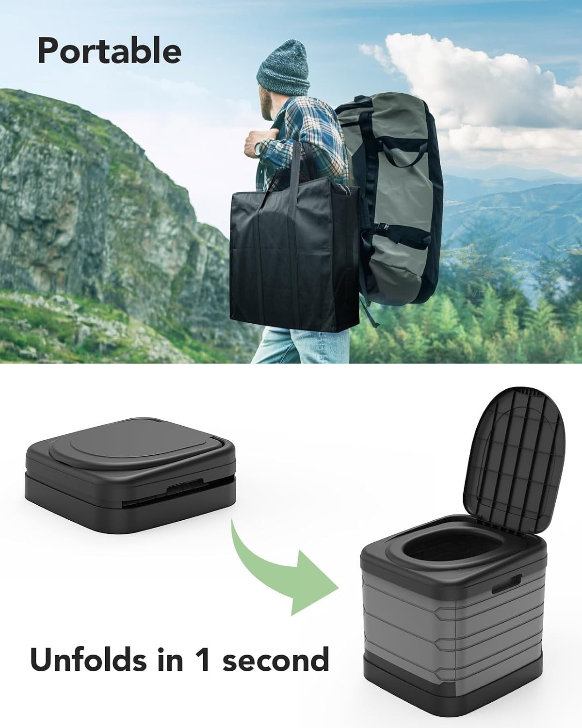 XXL Portable Toilet for Adults, Upgraded Camping Toilets Collapsible Toilet Extr