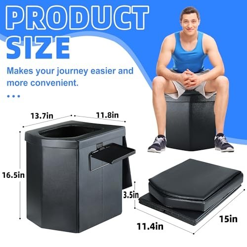 Portable Camping Toilet for Adults, 16.5” Folding Travel Potty with Lid & Carry
