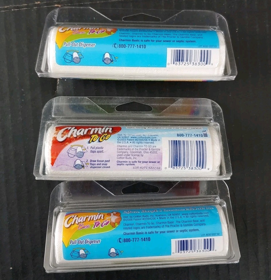 3 Charmin To Go Toilet Paper 1-Ply Bath Tissue 55 Sheets Camping Hiking