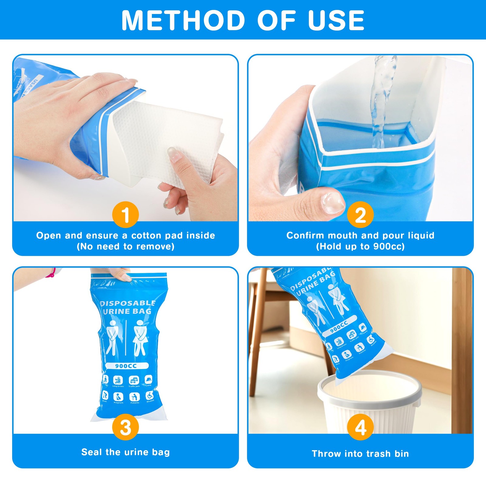 Disposable Urine Bags 900ML 15 PCS Pee Bags for Travel for Women Men Emergenc…