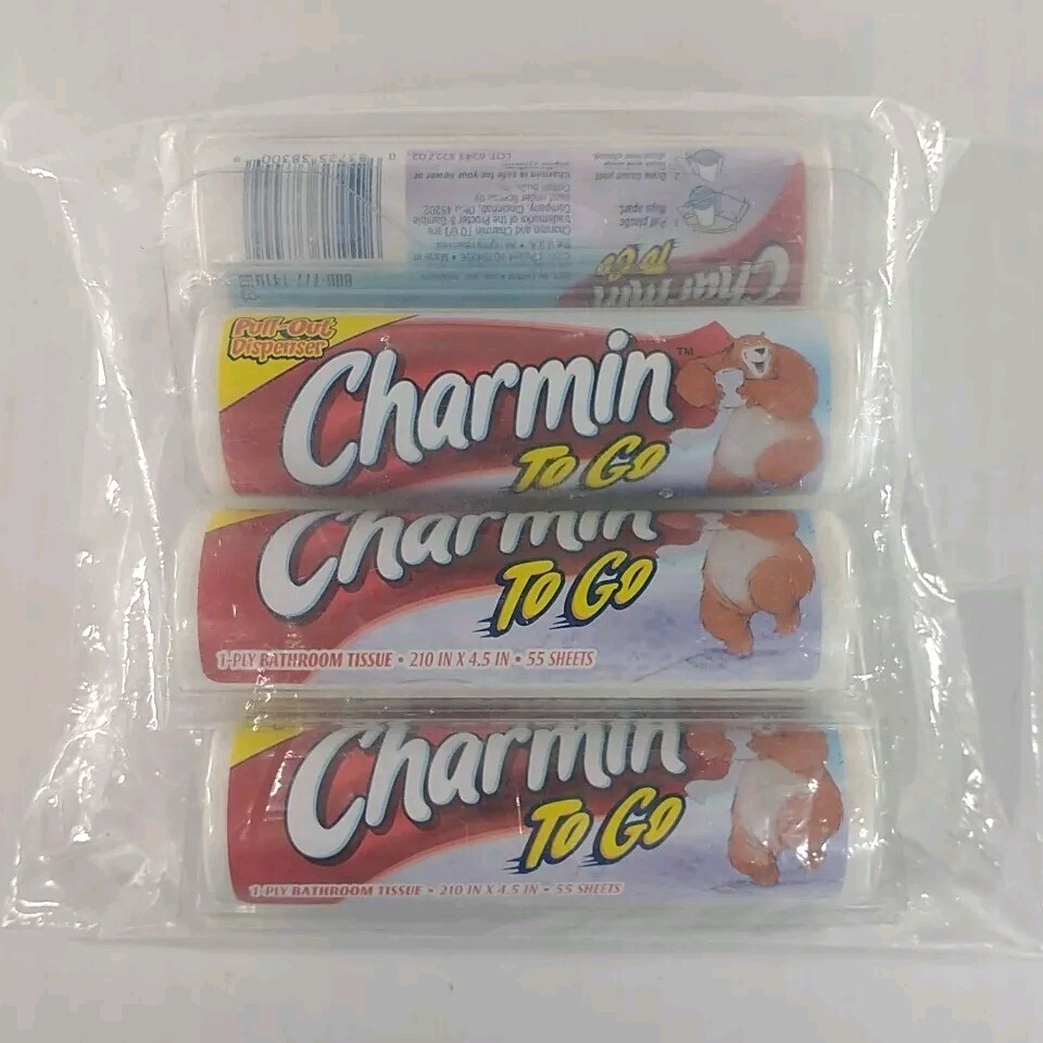Lot 4 Charmin To Go Toilet Paper 1-Ply Bath Tissue 55 Sheets Pull out Dispenser