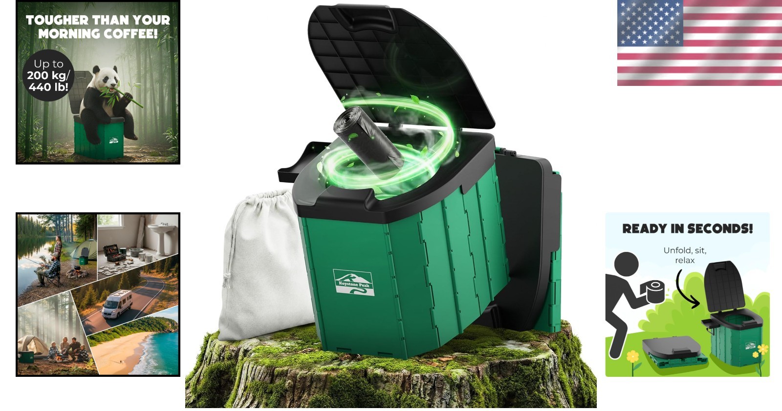 Portable Camping Toilet – Foldable Travel Potty for Comfort Anywhere (440 lbs)