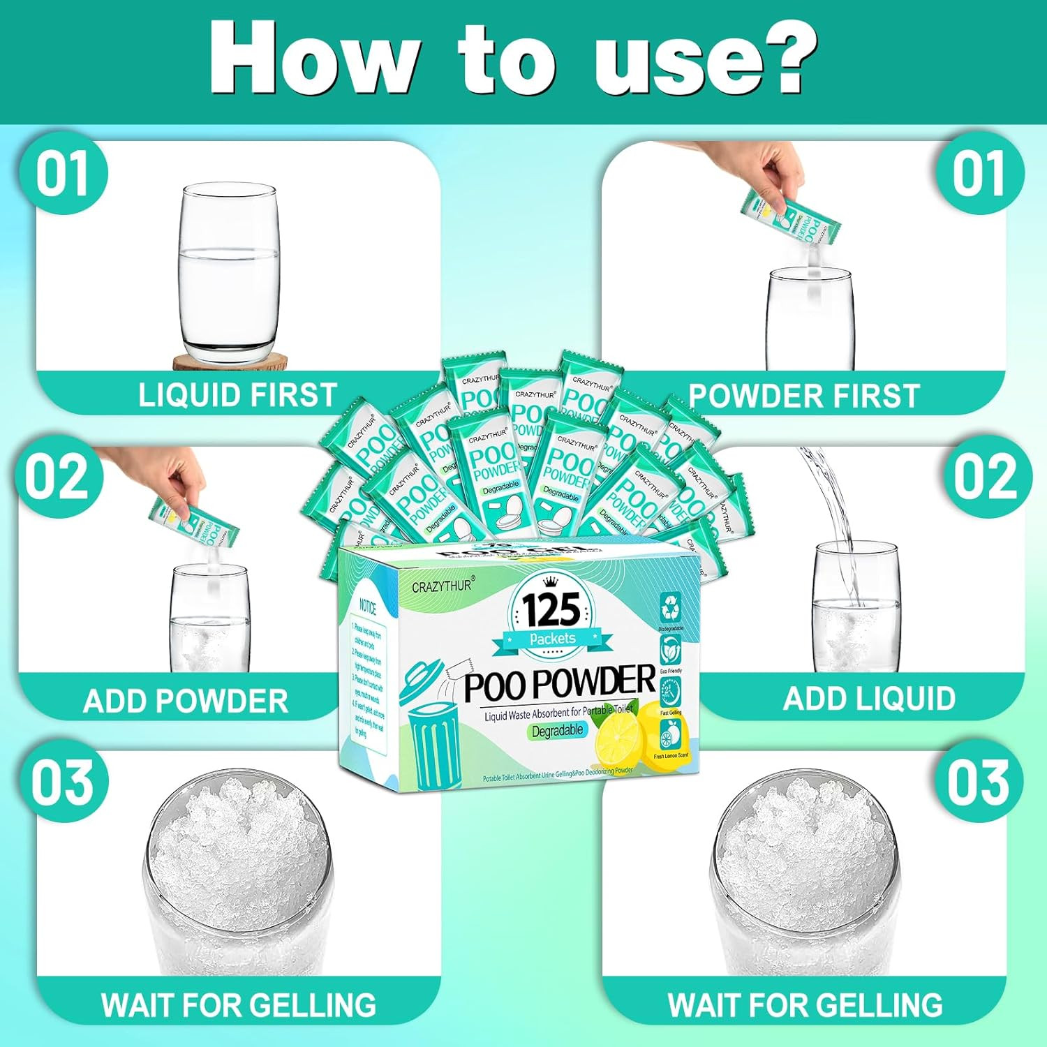 Portableportable Toilet Gel, Poo Powder for Portable Toilet, Camping Toilet Gel,