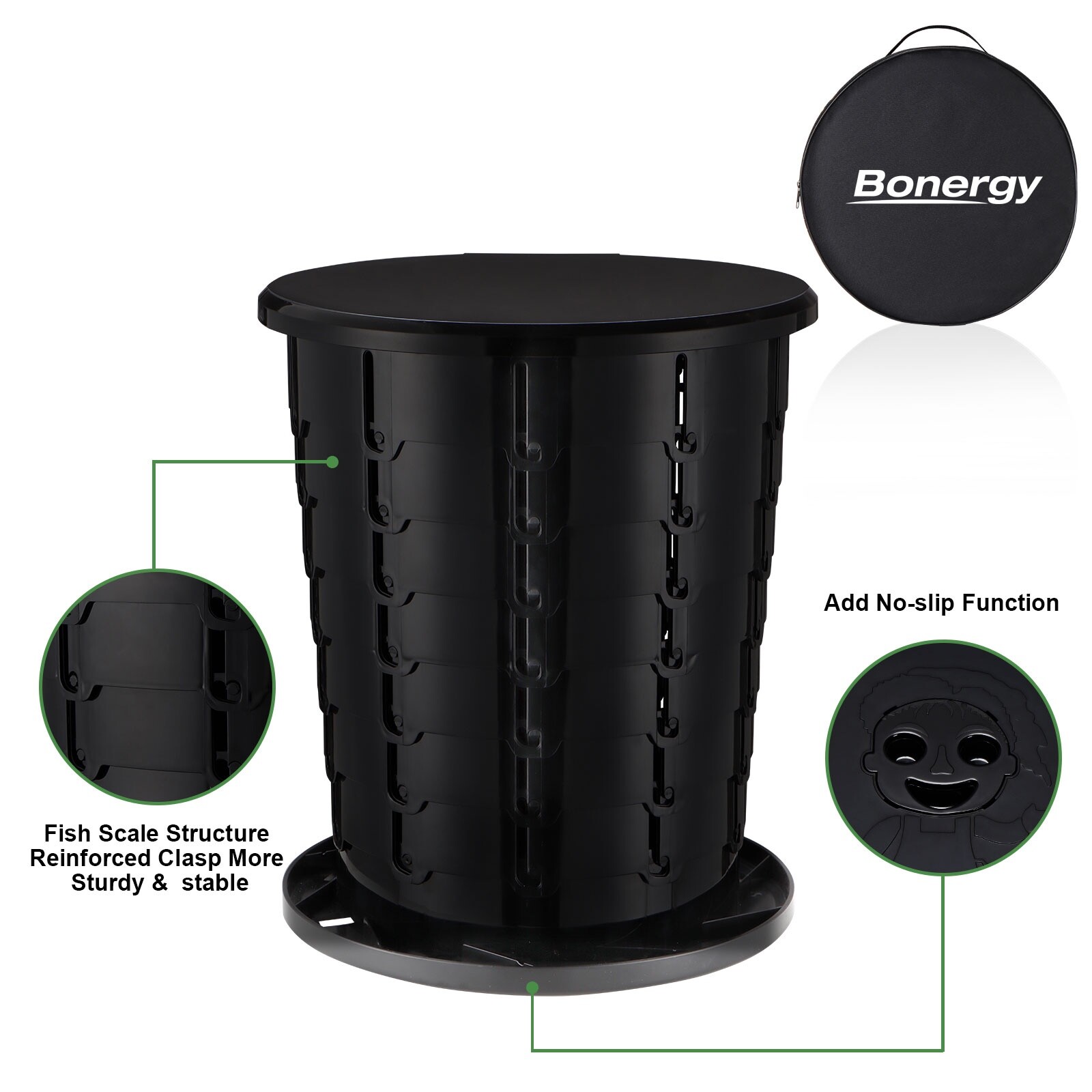Bonergy Retractable Portable Toilet for Camping Toilet with Handy Storage Bag