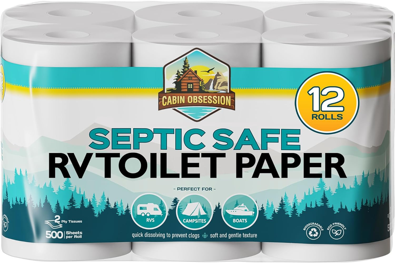 RV Toilet Paper – 12 Pack Septic Safe Toilet Paper 2-Ply Quick Dissolving Camper